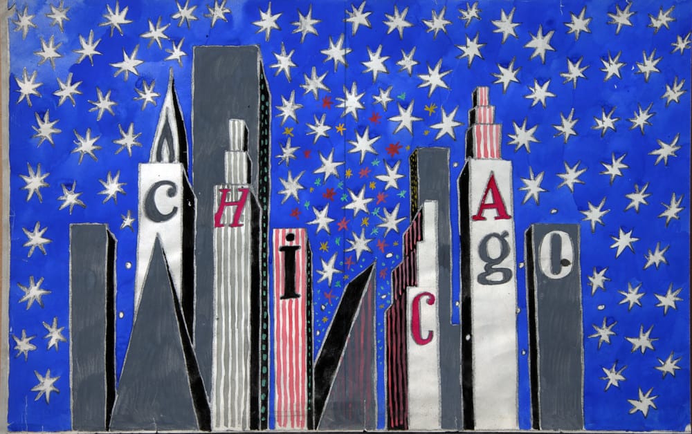 Вариант задника к мюзиклу «Миллионерша» Е.Глебов, реж. О. Иванова, Театр оперетты, Москва 1986 г.