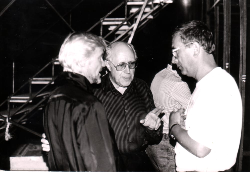 Васильев, Растрапович и С.Б. после премьеры балета С.Прокофьева «Ромео и Джульетта», в античном амфитеатре г. Мерида, Испания.