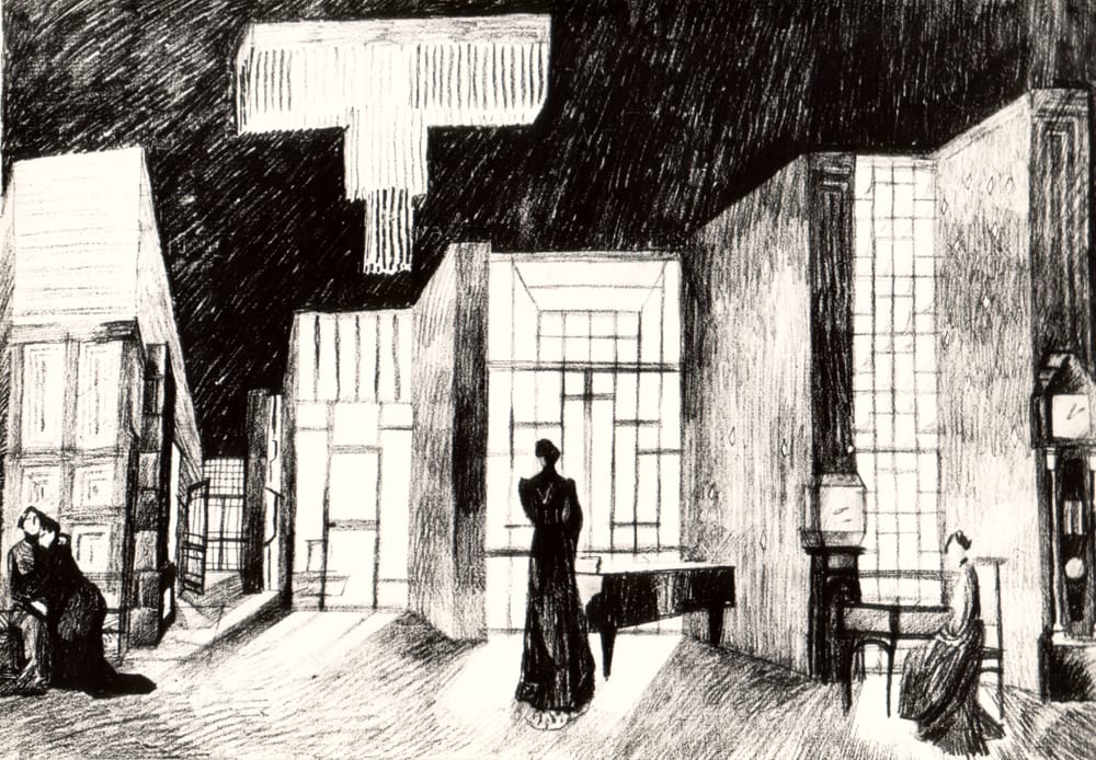 Эскиз к спектаклю «Гедда Габлер» Г. Ибсен. 1983 г. Московский театр им. Моссовета. Режиссер К. Гинкас.