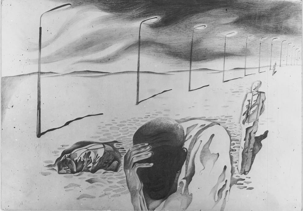 Эскиз к телефильму «Меня могут распять на кресте» 1968 г. Режиссер Е. Шифферс. Не осуществлено. Бумага, картон, 21х29,7 см.