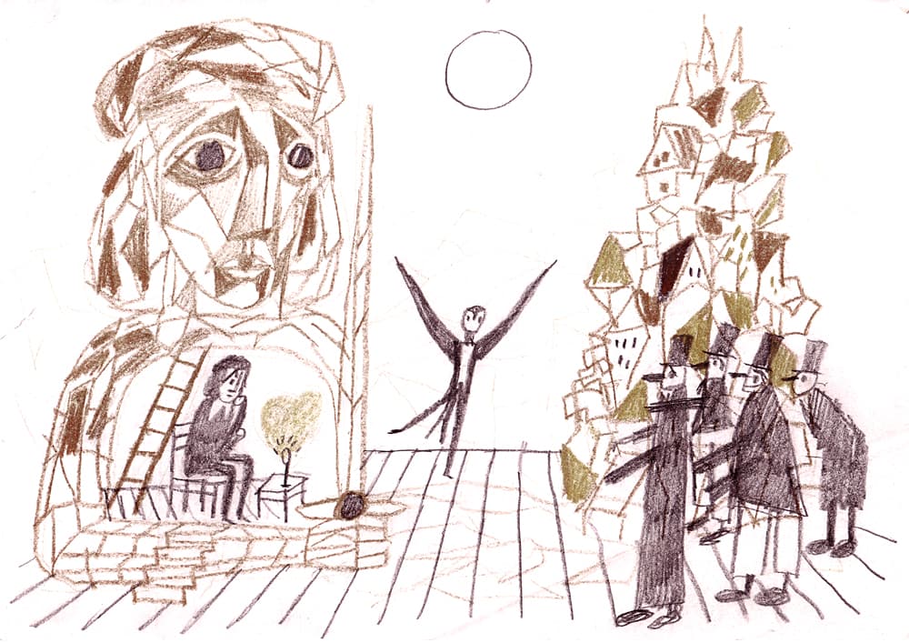 Эскиз к спектаклю «Счастливый принц» по О. Уайльду. 2000 г. МТЮЗ. Режиссер К. Гинкас.