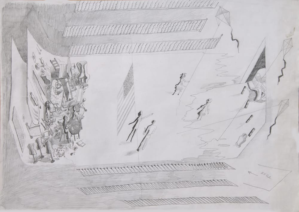 Эскиз к спектаклю Т. Уильямса «Татуированная роза», реж. Р.Виктюк, МХАТ, 1982 г.