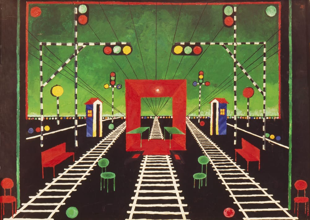 «Вкус черешни». А.Осецка. Литовский молодежный театр, Вильнюс. Режиссер Д.Тамулевичуте. 1971г. бумага на картоне, гуашь, темпера, 60х80 см.