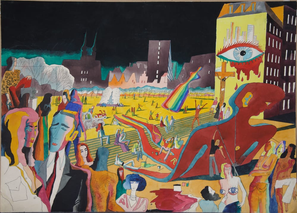 Эскизы к кинофильму «Встречи и расставания» 1973 г. Режиссер Э. Ишмухамедов. Бумага, тушь, перо, акварель, гуашь 55х75 см.