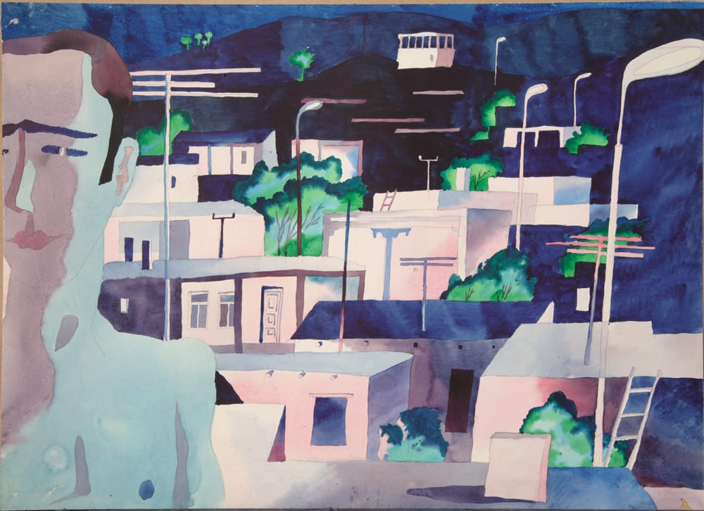 Эскизы к кинофильму «Встречи и расставания» 1973 г. Режиссер Э. Ишмухамедов. Бумага, тушь, перо, акварель, гуашь 55х75 см.