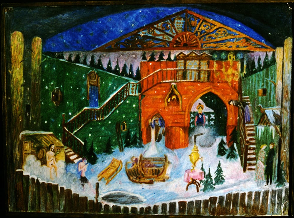 «Лес». А. Островский. ТЮЗ, Рига, режиссер А. Шапиро. 1984год. Бумага., пастель 56х76 см.