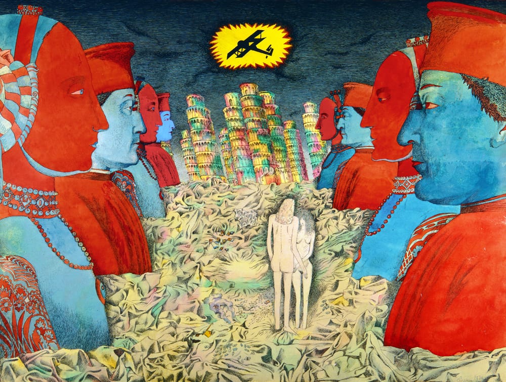 «Ночь с Пьеро делла Франческа». Эскиз к спектаклю «Ромео и Джульетта» В. Шекспира. 1974 г. Учебный театр театрального училища им. Б. В. Щукина. Режиссер А. Буров. Бумага, акварель, тушь, перо. 56х76 см.