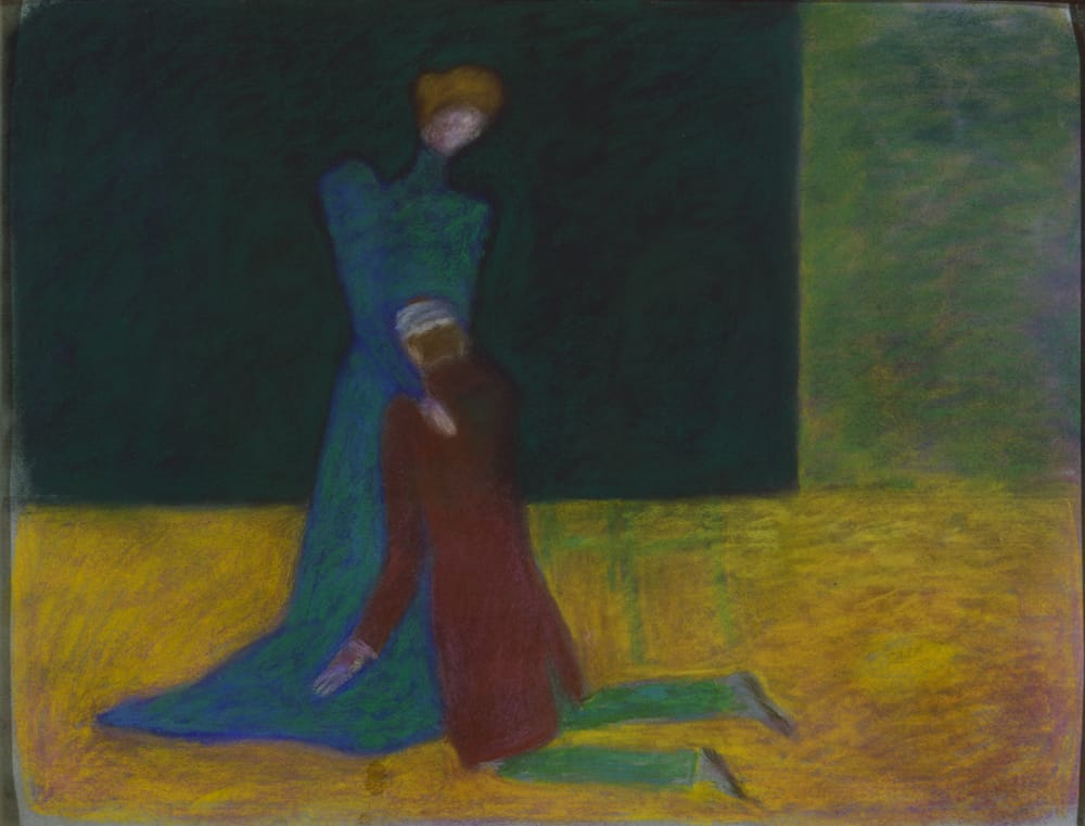 Воспоминания о спектакле Чайка. Треплев и Аркадина. 1987 г., бумага, пастель, 50х65.