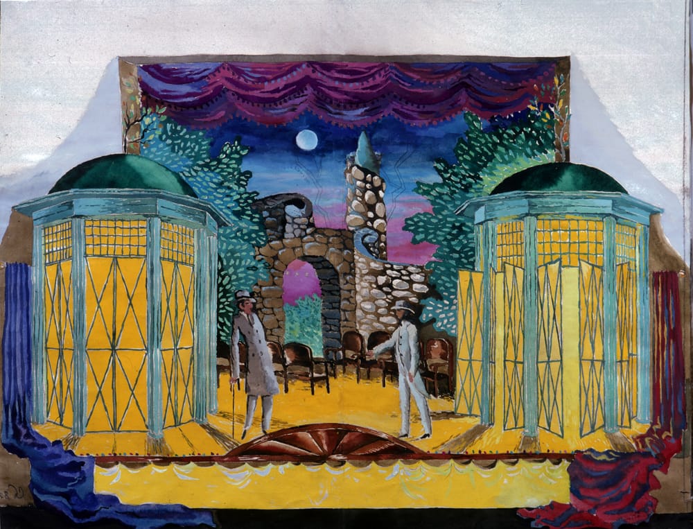 Эскиз к спектаклю «Здравствуй, Пушкин!» А.Гессена, И.Ром-Лебедева, 1973г. Московский цыганский театр «Ромэн». Режиссер С.Баркан. Бумага, акварель, итальянский карандаш, 60х80 см.