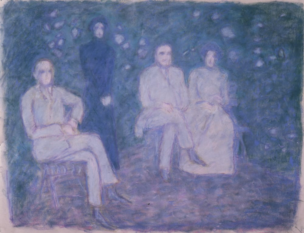 Воспоминания о спектакле Чайка. Маша на спектакле. 1987 г. 50х65,тон. бумага, пастель.