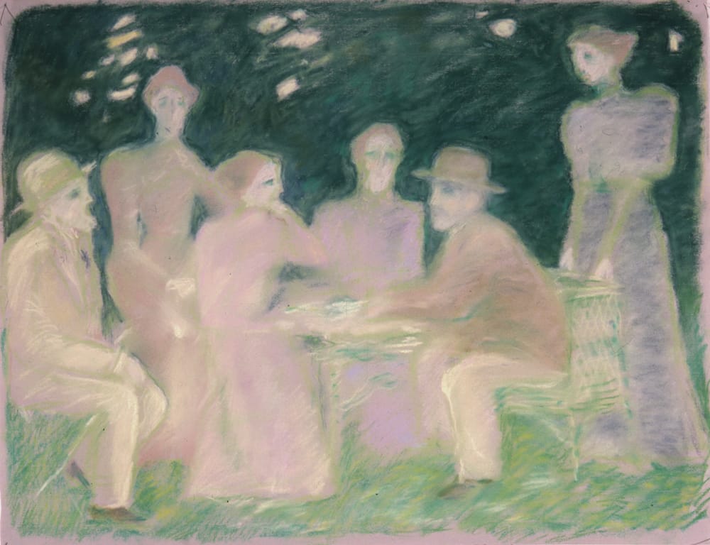 Воспоминания о спектакле Чайка. В саду. 1987 г. 50х65,тон. бумага, пастель.