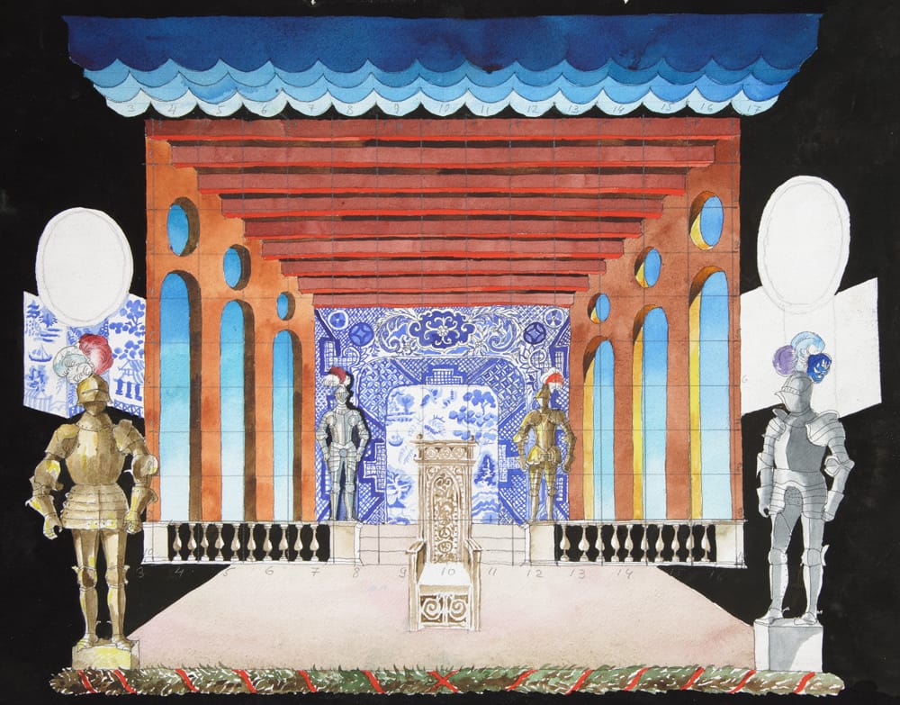 «Проснись, красавица, проснись!» («Спящая красавица» по Г.Х.Андерсону). Автор: Г. Соколова. Третье действие. Московский драматический театр им. Станиславского. Режиссер. О. Великанова. Бумага, акварель, гуашь. 50Х65 см.