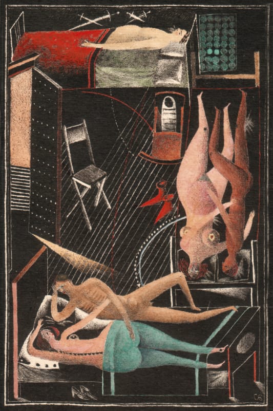 Дж. Чосер, Кентерберийские рассказы, 4. Рассказ мажордома. 1978, Бум. 25,5х18,8, оттиск 21, 4х14,5. Изображение 16,7х10,8. Автолитография, выскребание по битуму, акв.