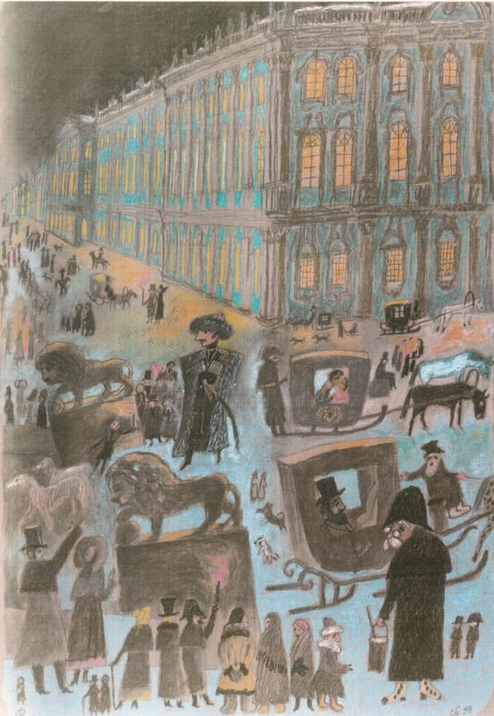 Иллюстрации к книге «Генерал и Бонапарт» и эскизы к мультфильму «Генерал, собака и птицы» по сценарию Т. Гуэрра. 2001 г.