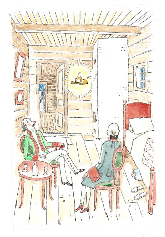 22. Барон Мюнхгаузен. 1985 г. 8,2х12,5. бум. перо, акв.