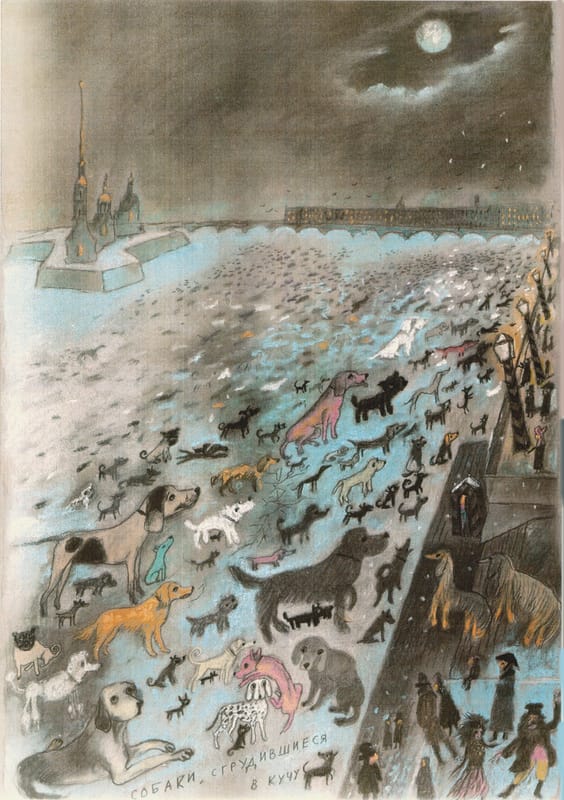 Иллюстрации к книге «Генерал и Бонапарт» и эскизы к мультфильму «Генерал, собака и птицы» по сценарию Т. Гуэрра. 2001 г.