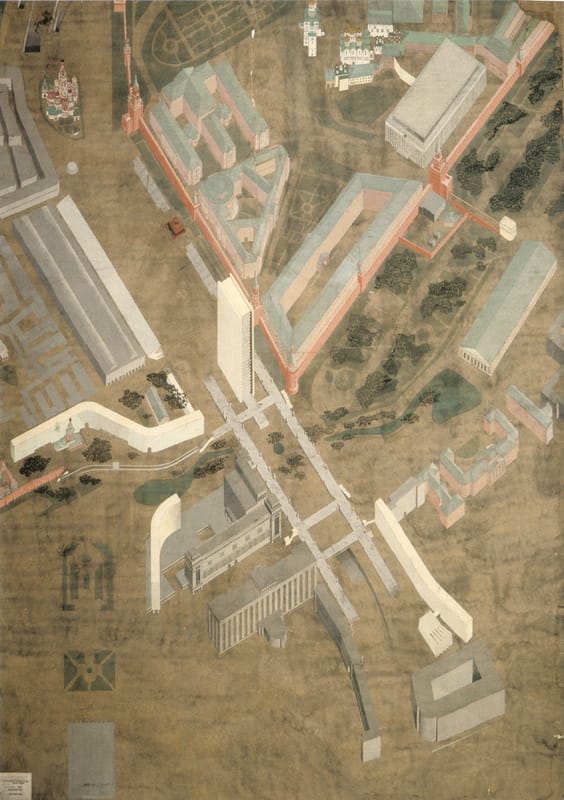 1962г. Дипломный проект. Музей Ленина на Красной пл. Аксонометрия. Бумага, темпера. Руководитель Г.Я.Мовчан. Собств. музея Архитектурного института.