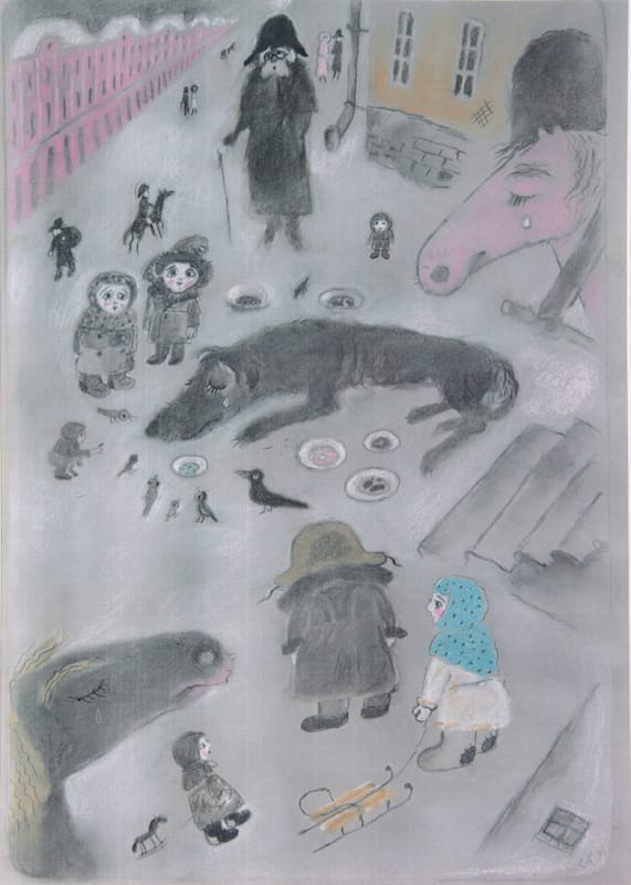 Иллюстрации к книге «Генерал и Бонапарт» и эскизы к мультфильму «Генерал, собака и птицы» по сценарию Т. Гуэрра. 2001 г.