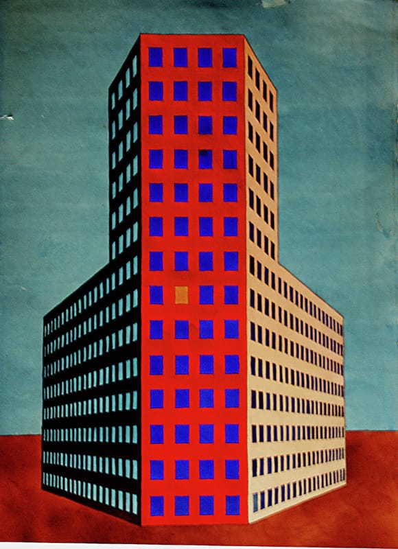 Небоскреб, 1970. бум., акварель, гуашь, 55х35