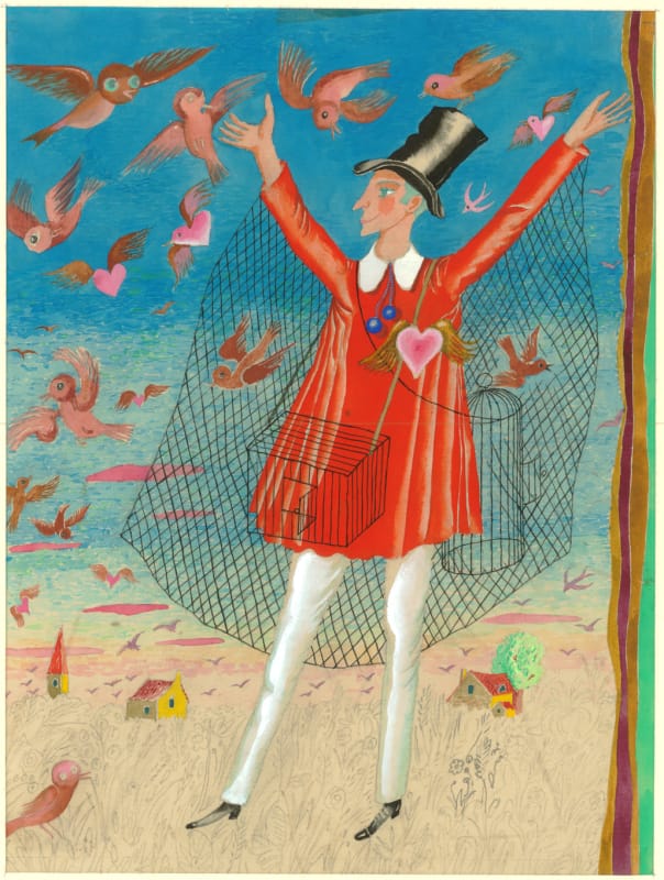 Жак Превер. 9. Как нарисовать птицу. 1982 г., тон. бум. акв. гуашь, 30х22,5 см.