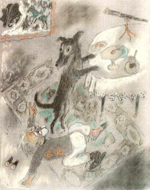 Иллюстрации к книге «Генерал и Бонапарт» и эскизы к мультфильму «Генерал, собака и птицы» по сценарию Т. Гуэрра. 2001 г.