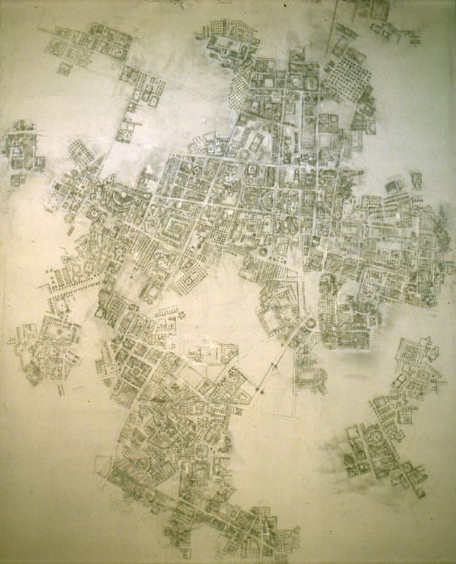 Город прошлого, 1988г. Западный Берлин.,200х160см. холст,ретушь,фольга