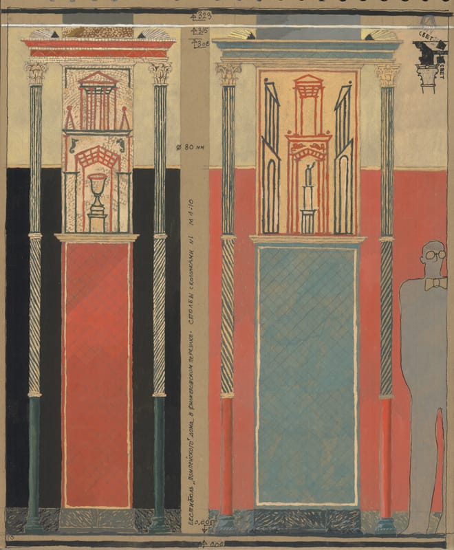 2004г. Дом в Филипповском переулке. Проект оформления колонн вестибюля. 34,8х27,8см