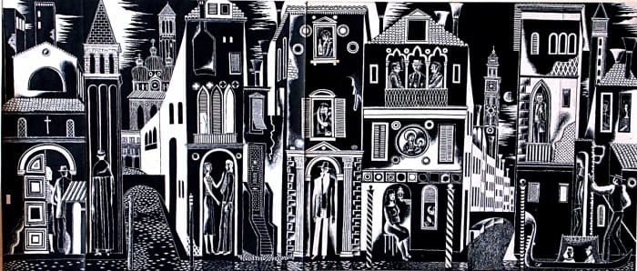 Современная итальянская пьеса. Суперобложка, 1972-73 гг., черн. бум., гуашь.