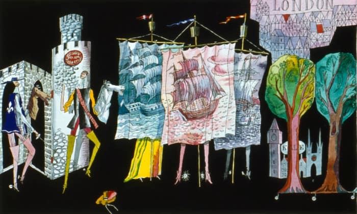 «Три мушкетера», по А.Дюма. Путешествие в Лондон. 1973г., Свердловск. ТЮЗ, реж. Ю.Жигульский. Б. акв., перо, 22х34см