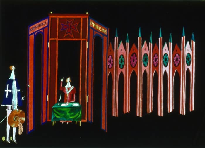 «Три мушкетера», по А.Дюма. У кардинала Ришелье. 1973г., Свердловск. ТЮЗ, реж. Ю. Жигульский. Б. акв., перо, 22х34см