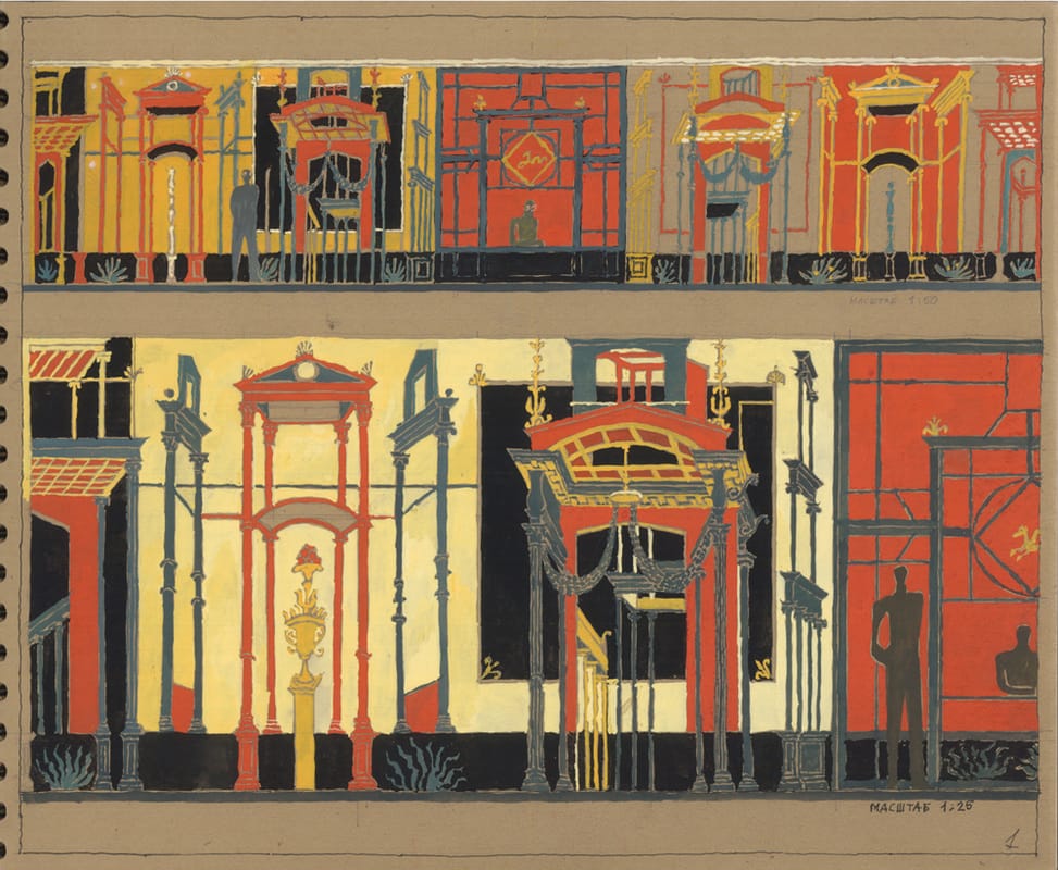 2004г. Дом в Филипповском переулке. Эскиз росписи стены входного холла. 27,8х34,8