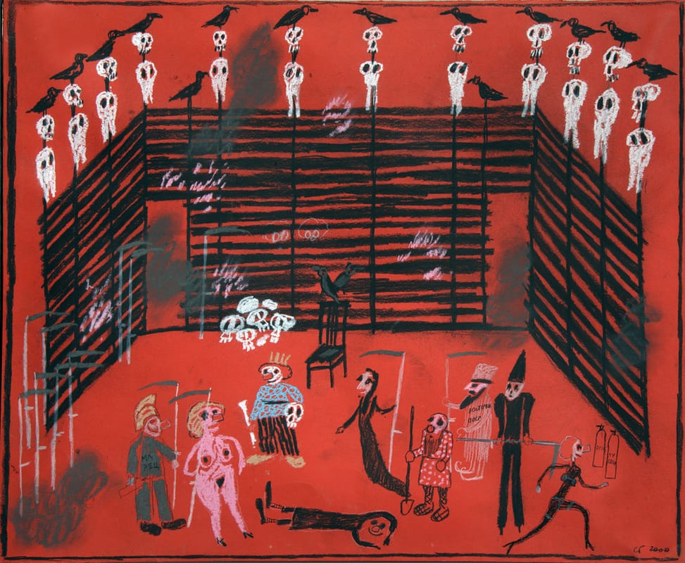 Эскиз к спектаклю «Царь Максимилиан» А.М. Ремизова. 2000 год. Московский театр им. Ермоловой.Тон.бумага, ретушь, пастель, 50х65см.