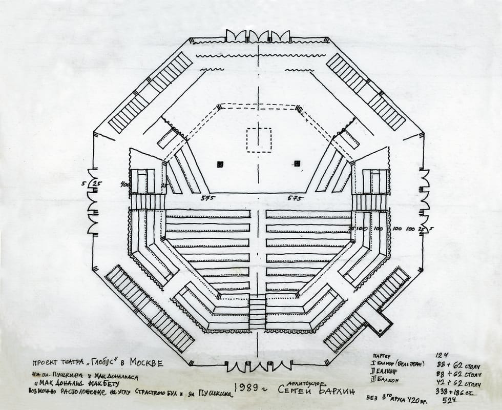 Проект московского театра «Глобус» им. А. Аникста, 1989г. Неосуществлен.